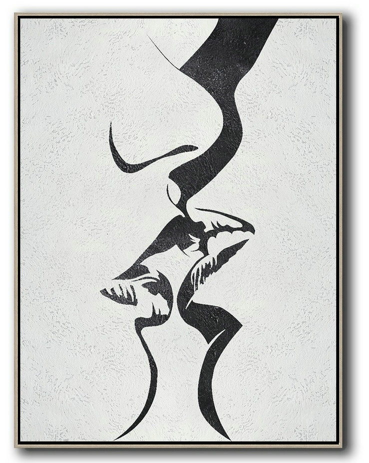 Abstract Painting Extra Large Canvas Art,Black And White Minimal Painting On Canvas - Acrylic Painting On Canvas